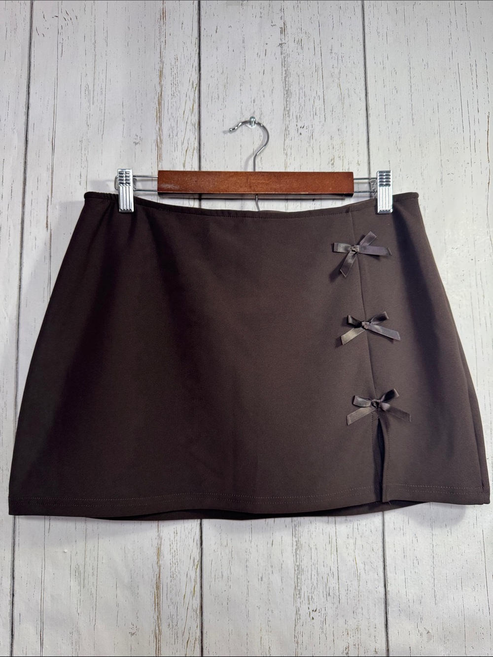 Free Haven Brown Bow Mini Skort Size L Coquette Y2K Balletcore Stretch Soft Girl
